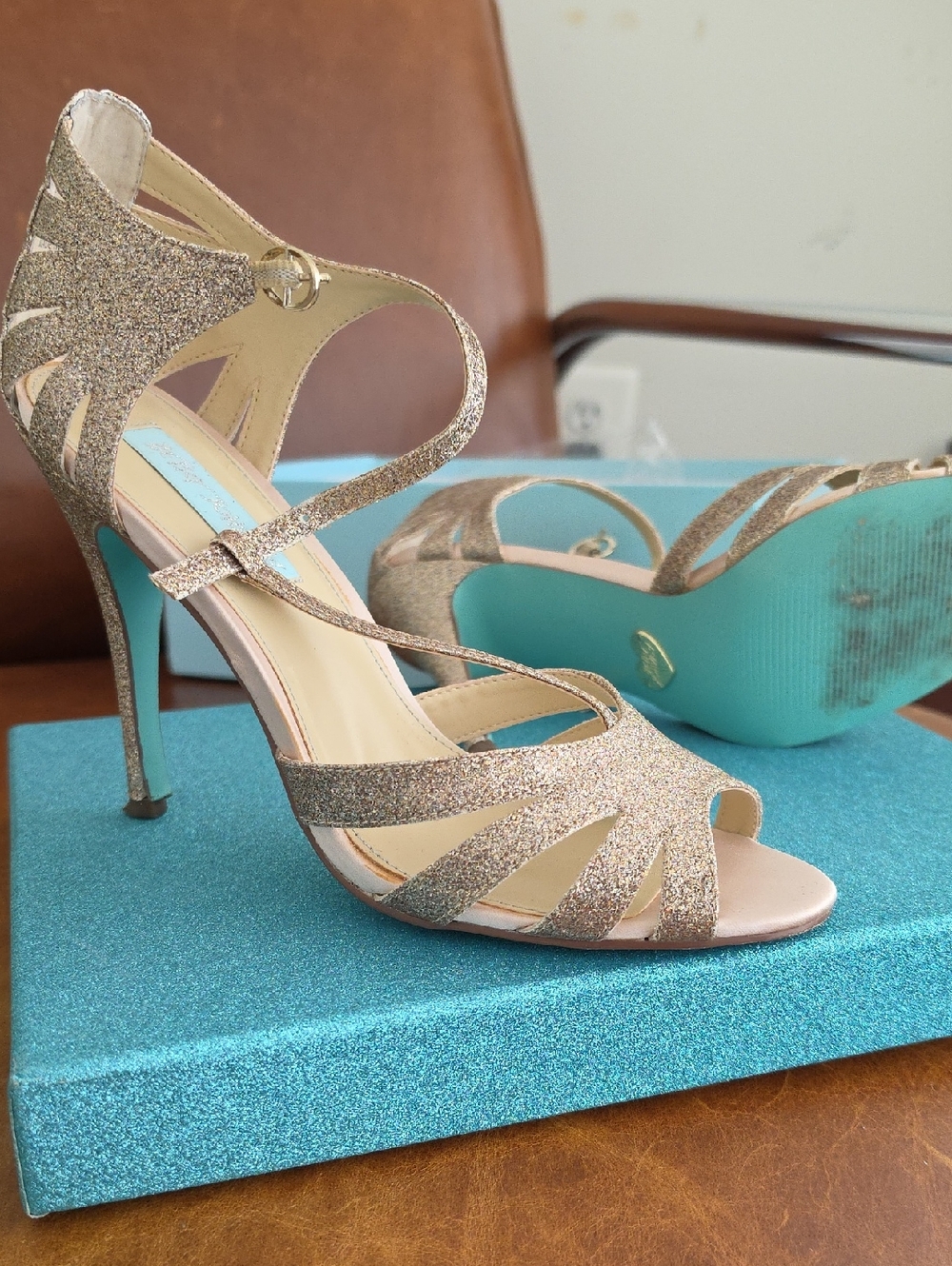 Gold Glitter Strappy High Heel Sandals - Women